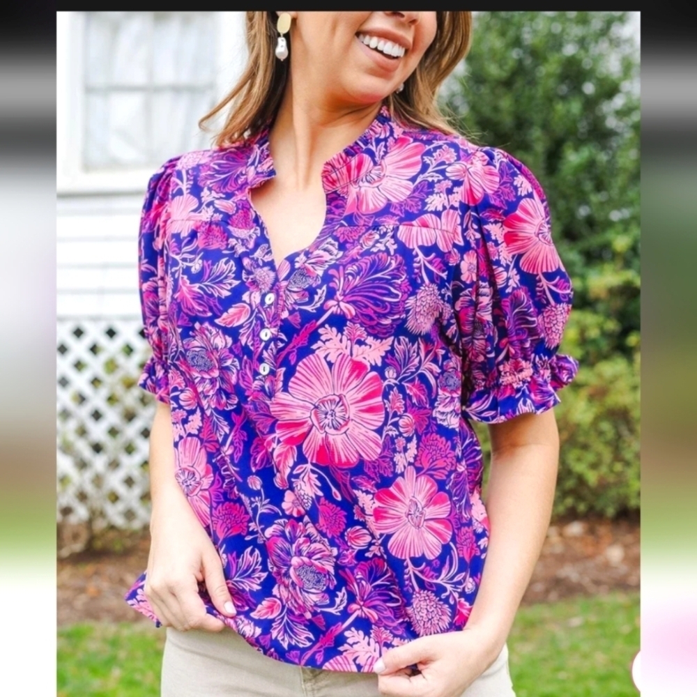 MICHELLE MCDOWELL Marlowe Top In High Tea Pink/purple Multi. Size Med NWT